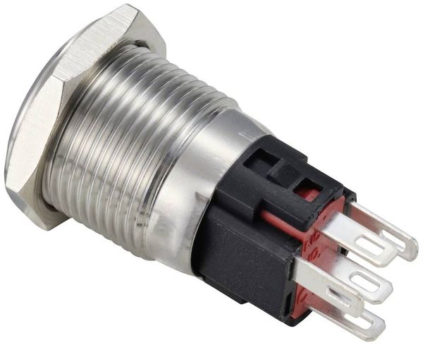 Produktbild: TRU COMPONENTS TC-12647420 Druckschalter 250 V/AC 3 A 1 x Aus/(Ein) IP65 Gr&uuml;n rastend Edelstahl 1 St.