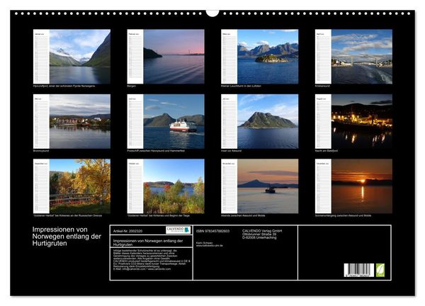 Produktbild: Impressionen von Norwegen entlang der Hurtigruten (Wandkalender 2026 DIN A2 quer), CALVENDO Monatskalender