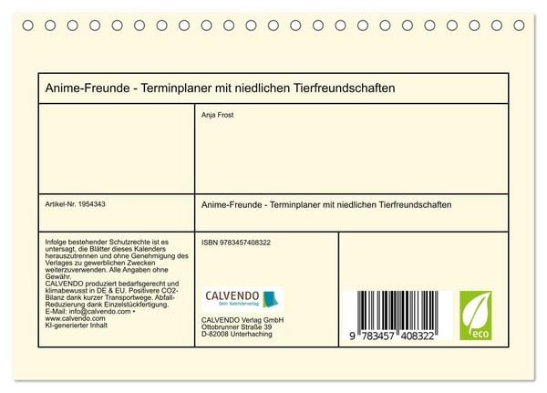 Produktbild: Anime-Freunde - Terminplaner mit niedlichen Tierfreundschaften (Tischkalender 2026 DIN A5 quer), CALVENDO Monatskalender