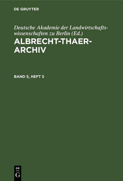 Produktbild: Albrecht-Thaer-Archiv. Band 5, Heft 5