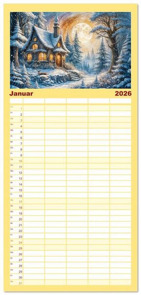Produktbild: Familienplaner 2026 - Zauberhafte Feenh&auml;user - Wunderwelt der magischen Orte voller Fantasie mit 5 Spalten (Wandkalender, 21 x 45 cm) CALVENDO
