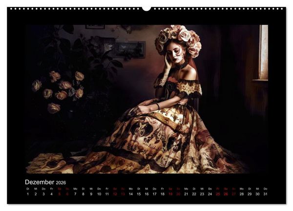 Produktbild: Festliche Dia de Muertos Portr&auml;ts (hochwertiger Premium Wandkalender 2026 DIN A2 quer), Kunstdruck in Hochglanz
