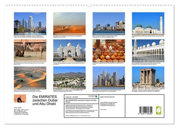 Produktbild: Die EMIRATES zwischen Dubai und Abu Dhabi (hochwertiger Premium Wandkalender 2026 DIN A2 quer), Kunstdruck in Hochglanz