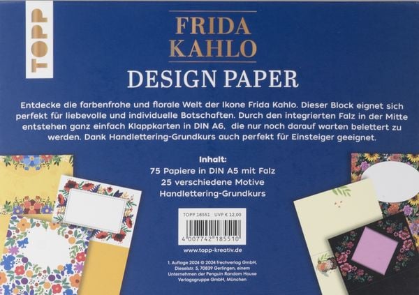 Produktbild: Design Paper Frida Kahlo DIN A5. Mit Falz f&uuml;r Klappkarten