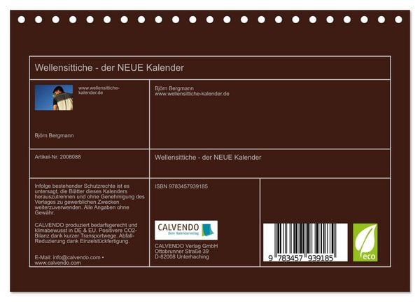 Produktbild: Wellensittiche - der NEUE Kalender (Tischkalender 2026 DIN A5 quer), CALVENDO Monatskalender