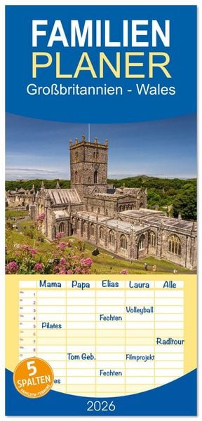 Produktbild: Familienplaner 2026 - Gro&szlig;britannien - Wales mit 5 Spalten (Wandkalender, 21 x 45 cm) CALVENDO