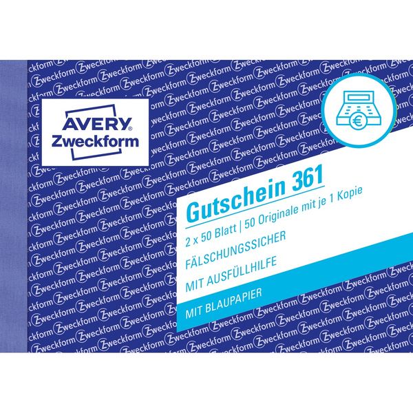 Produktbild: AVERY Zweckform Gutschein mit Blaupapier blau DIN A6 quer 100 Blatt