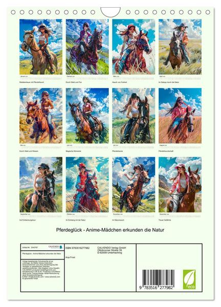 Produktbild: Pferdegl&uuml;ck - Anime-M&auml;dchen erkunden die Natur (Wandkalender 2026 DIN A4 hoch), CALVENDO Monatskalender