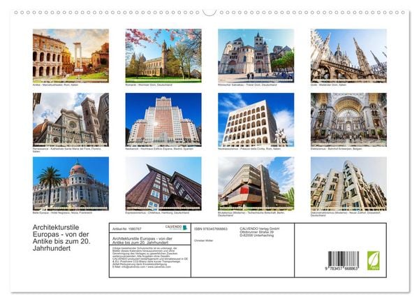 Produktbild: Architekturstile Europas - von der Antike bis zum 20. Jahrhundert (hochwertiger Premium Wandkalender 2026 DIN A2 quer), Kunstdruck in Hochglanz
