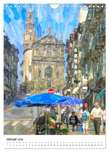 Produktbild: Porto - Stadtansichten in Aquarell (Wandkalender 2026 DIN A4 hoch), CALVENDO Monatskalender