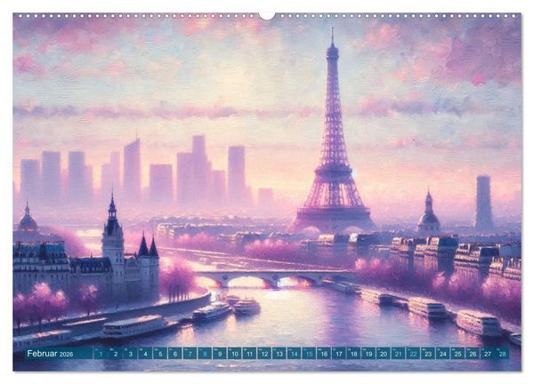 Produktbild: Impressionistische Skylines - Weltst&auml;dte von KI visualisiert (Wandkalender 2026 DIN A2 quer), CALVENDO Monatskalender