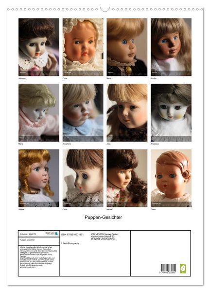Produktbild: Puppen-Gesichter (Wandkalender 2026 DIN A2 hoch), CALVENDO Monatskalender