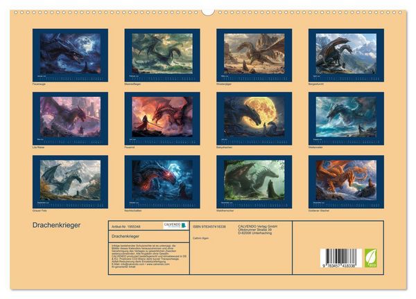 Produktbild: Drachenkrieger (hochwertiger Premium Wandkalender 2026 DIN A2 quer), Kunstdruck in Hochglanz