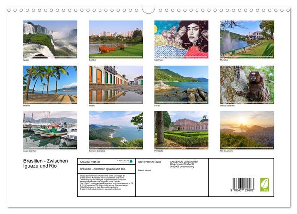 Produktbild: Brasilien - Zwischen Iguazu und Rio (Wandkalender 2026 DIN A3 quer), CALVENDO Monatskalender