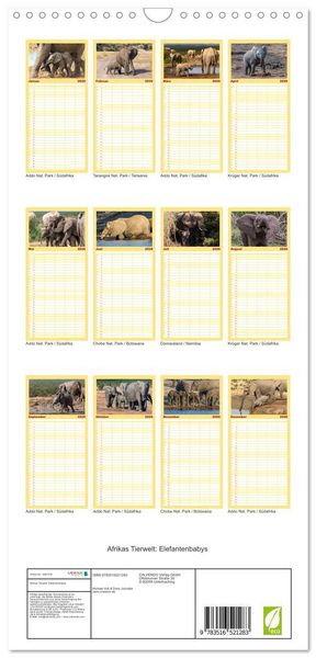 Produktbild: Familienplaner 2026 - Afrikas Tierwelt: Elefantenbabys mit 5 Spalten (Wandkalender, 21 x 45 cm) CALVENDO