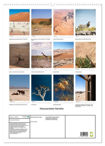 Produktbild: Naturparadies Namibia (Wandkalender 2026 DIN A2 hoch), CALVENDO Monatskalender