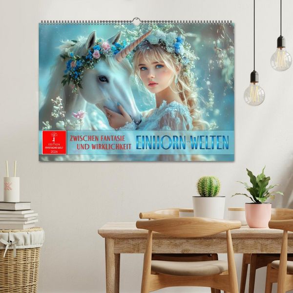 Produktbild: Einhorn-Welten - zwischen Fantasie und Wirklichkeit (Wandkalender 2026 DIN A2 quer), CALVENDO Monatskalender