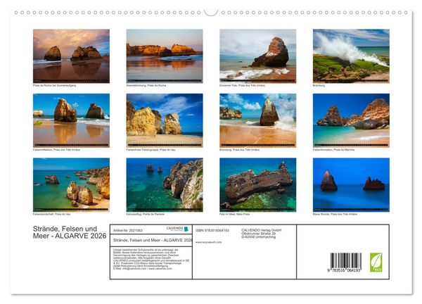 Produktbild: Str&auml;nde, Felsen und Meer - ALGARVE 2026 (hochwertiger Premium Wandkalender 2026 DIN A2 quer), Kunstdruck in Hochglanz