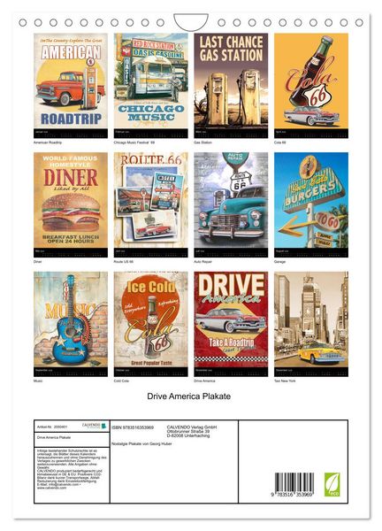 Produktbild: Drive America Plakate (Wandkalender 2026 DIN A4 hoch), CALVENDO Monatskalender