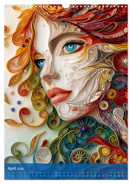 Produktbild: Quilling-Kunst - Elegante Frauenportr&auml;ts aus Papierstreifen (Wandkalender 2026 DIN A3 hoch), CALVENDO Monatskalender