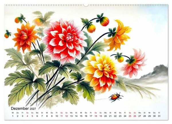 Produktbild: Bl&uuml;tentanz und Fl&uuml;gelschlag - Im Stile chinesischer Tuschmalerei (hochwertiger Premium Wandkalender 2027 DIN A2 quer), Kunstdruck in Hochglanz