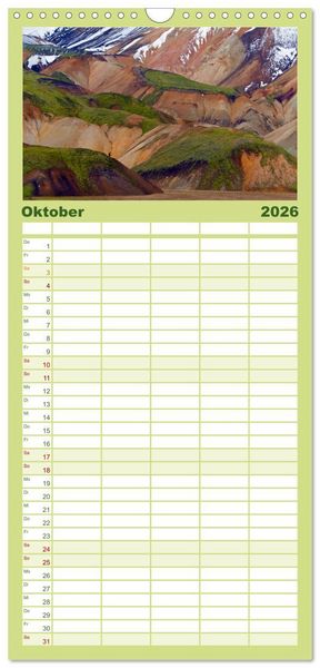 Produktbild: Familienplaner 2026 - Island mit 5 Spalten (Wandkalender, 21 x 45 cm) CALVENDO