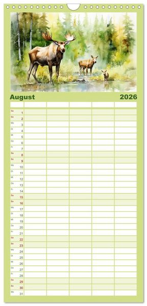 Produktbild: Familienplaner 2026 - Zw&ouml;lf Monate im Wald mit 5 Spalten (Wandkalender, 21 x 45 cm) CALVENDO