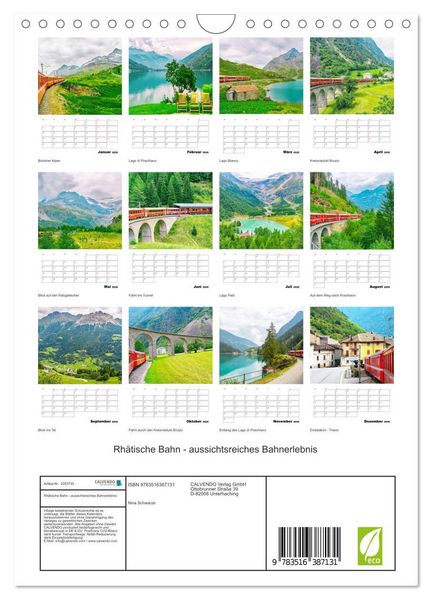 Produktbild: Rh&auml;tische Bahn - aussichtsreiches Bahnerlebnis (Wandkalender 2026 DIN A4 hoch), CALVENDO Monatskalender