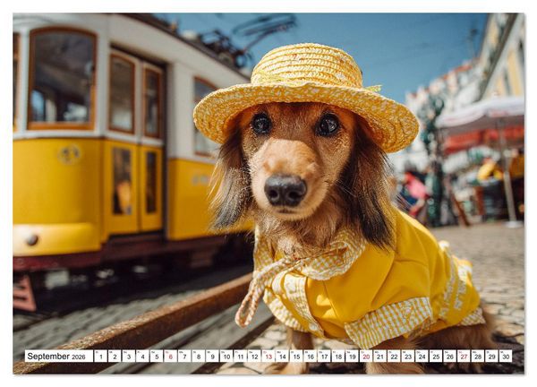 Produktbild: Dackel auf gro&szlig;er Tour - S&uuml;&szlig;e Hunde entdecken die Welt (Wandkalender 2026 DIN A4 quer), CALVENDO Monatskalender