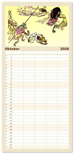Produktbild: Familienplaner 2026 - Kawanabe Kyosai - Einhundert D&auml;monen mit 5 Spalten (Wandkalender, 21 x 45 cm) CALVENDO