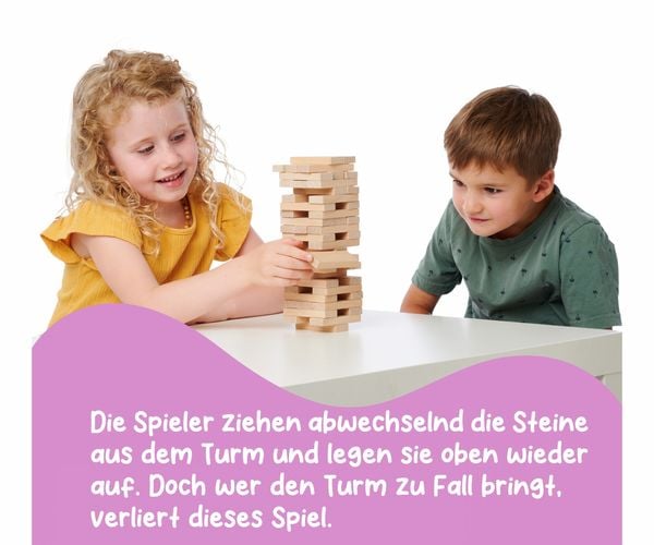 Produktbild: Eichhorn 100002466 - Stapelspiel, Wackelturm, Geschicklichkeitsspiel f&uuml;r die ganze Familie, Balance Tower gefertigt aus unbehandelten Holz, 54-teilig