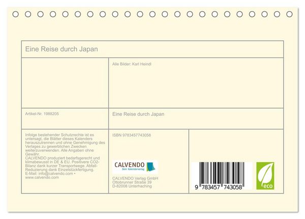 Produktbild: Eine Reise durch Japan (Tischkalender 2026 DIN A5 quer), CALVENDO Monatskalender