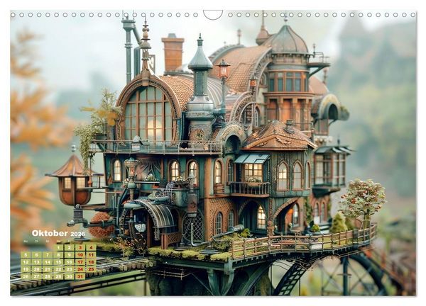 Produktbild: Miniaturwelt Faszinierend winzige H&auml;user im Steampunk-Stil (Wandkalender 2026 DIN A3 quer), CALVENDO Monatskalender