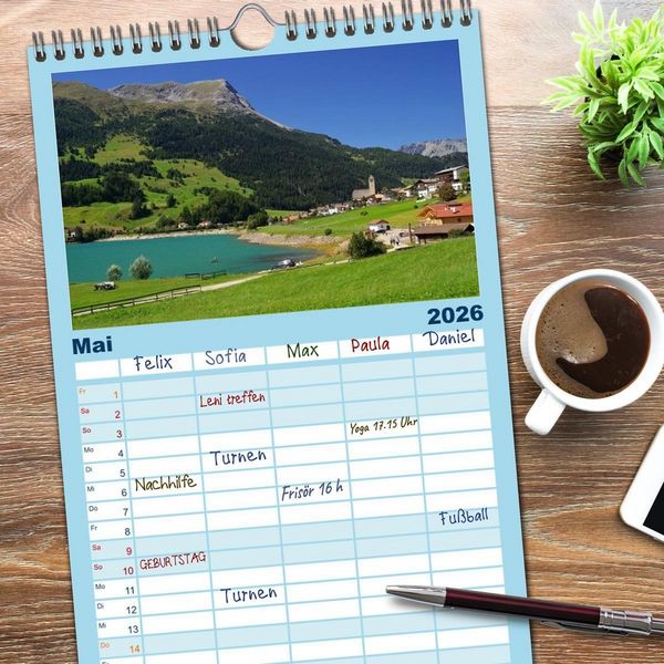 Produktbild: Familienplaner 2026 - Vinschgau - Die Sonnenseite S&uuml;dtirols mit 5 Spalten (Wandkalender, 21 x 45 cm) CALVENDO