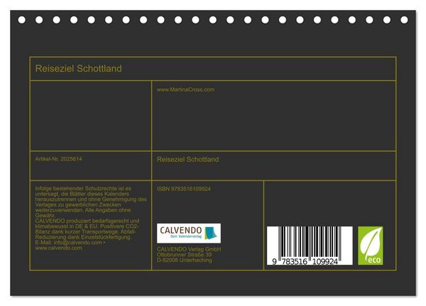 Produktbild: Reiseziel Schottland (Tischkalender 2026 DIN A5 quer), CALVENDO Monatskalender