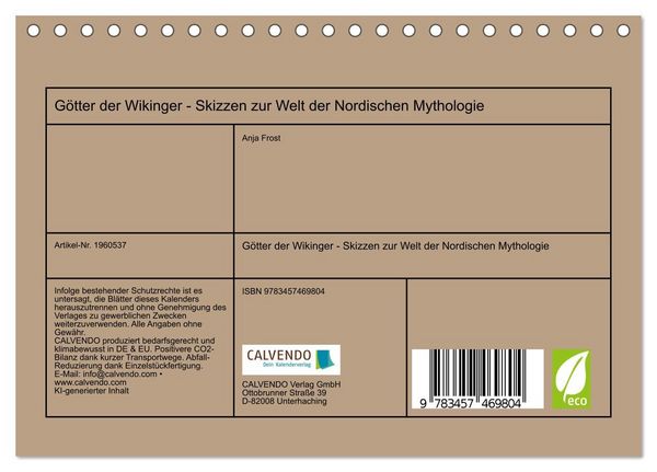 Produktbild: G&ouml;tter der Wikinger - Skizzen zur Welt der Nordischen Mythologie (Tischkalender 2026 DIN A5 quer), CALVENDO Monatskalender