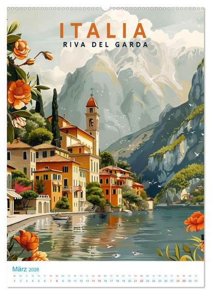 Produktbild: Italien - Old School Poster Style (Wandkalender 2026 DIN A2 hoch), CALVENDO Monatskalender