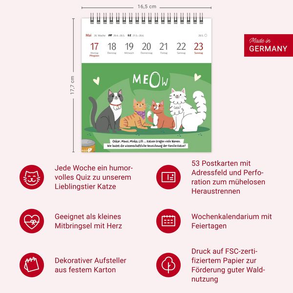 Produktbild: Unn&uuml;tzes-Wissen-Quiz Katzen Premium-Postkartenkalender 2027 - Kalender mit 53 R&auml;tselkarten
