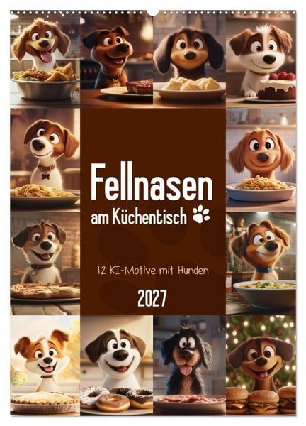 Produktbild: Fellnasen am K&uuml;chentisch - 12 KI-Motive mit Hunden (Wandkalender 2027 DIN A2 hoch), CALVENDO Monatskalender