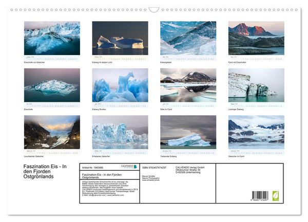 Produktbild: Faszination Eis - In den Fjorden Ostgr&ouml;nlands (Wandkalender 2026 DIN A2 quer), CALVENDO Monatskalender