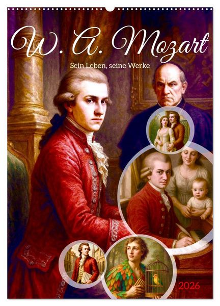 Wolfgang Amadeus Mozart. Sein Leben, seine Werke (Wandkalender 2026 DIN A2 hoch), CALVENDO Monatskalender