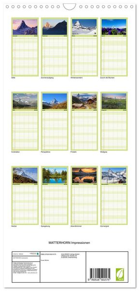 Produktbild: Familienplaner 2026 - MATTERHORN Impressionen mit 5 Spalten (Wandkalender, 21 x 45 cm) CALVENDO
