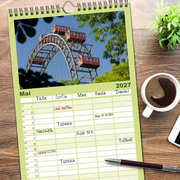 Produktbild: Familienplaner 2027 - Traumhaftes Wien mit 5 Spalten (Wandkalender, 21 x 45 cm) CALVENDO