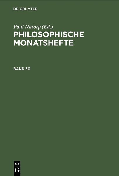 Produktbild: Philosophische Monatshefte. Band 30