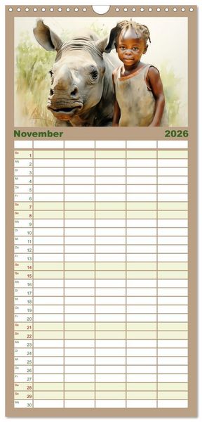 Produktbild: Familienplaner 2026 - Kinder und Tiere mit 5 Spalten (Wandkalender, 21 x 45 cm) CALVENDO