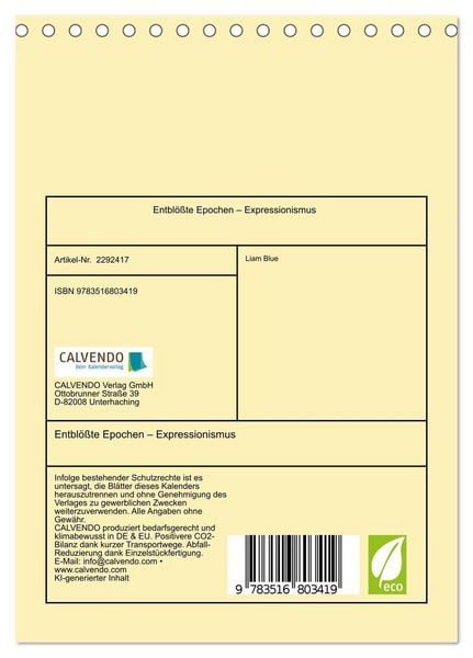 Produktbild: Entbl&ouml;&szlig;te Epochen &ndash; Expressionismus (Tischkalender 2027 DIN A5 hoch), CALVENDO Monatskalender