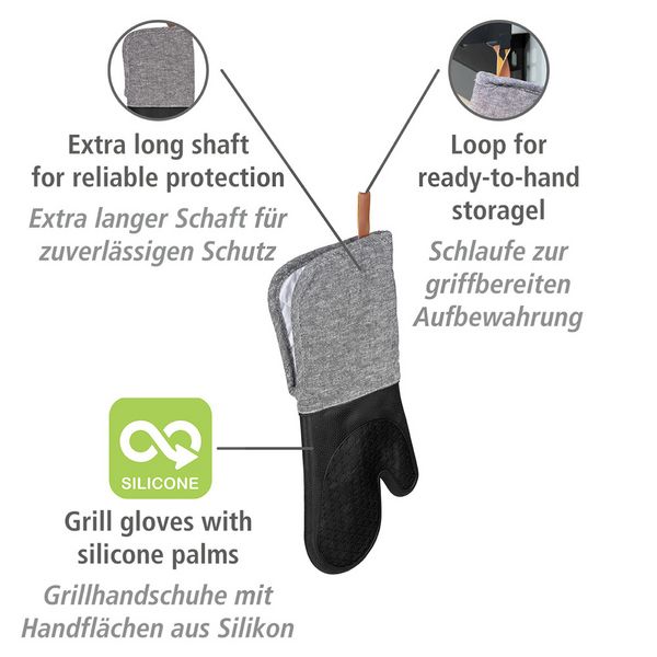 Produktbild: Topfhandschuhe Silikon Mod. Ada Schwarz, 2er, hitzebest&auml;ndige Silikon-Kochhandschuhe