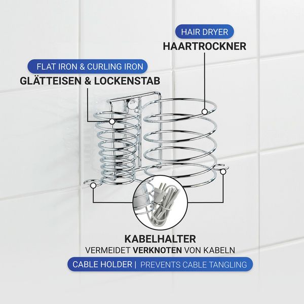 Produktbild: Haartrocknerhalter und Gl&auml;tteisenhalter Mod. Milano, mit Kabelhalter, zur Wandmontage