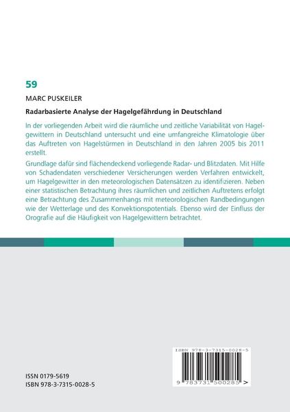 Produktbild: Radarbasierte Analyse der Hagelgef&auml;hrdung in Deutschland