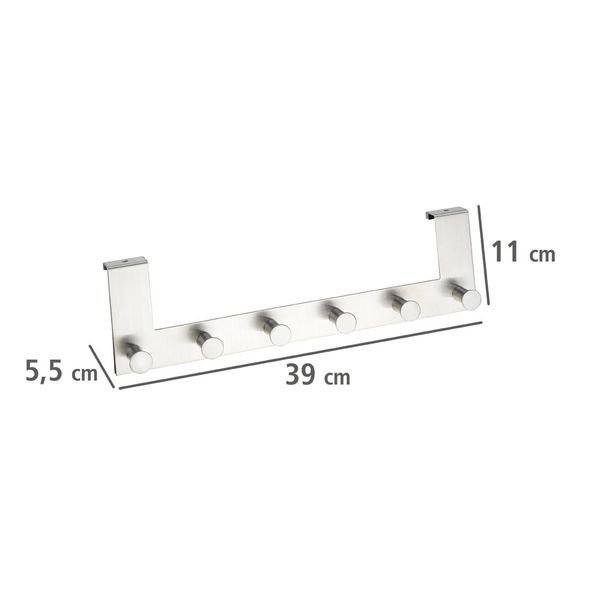 Produktbild: T&uuml;rgarderobe Edelstahl Mod. Celano, 6 Haken, f&uuml;r T&uuml;rfalzst&auml;rken bis 2 cm